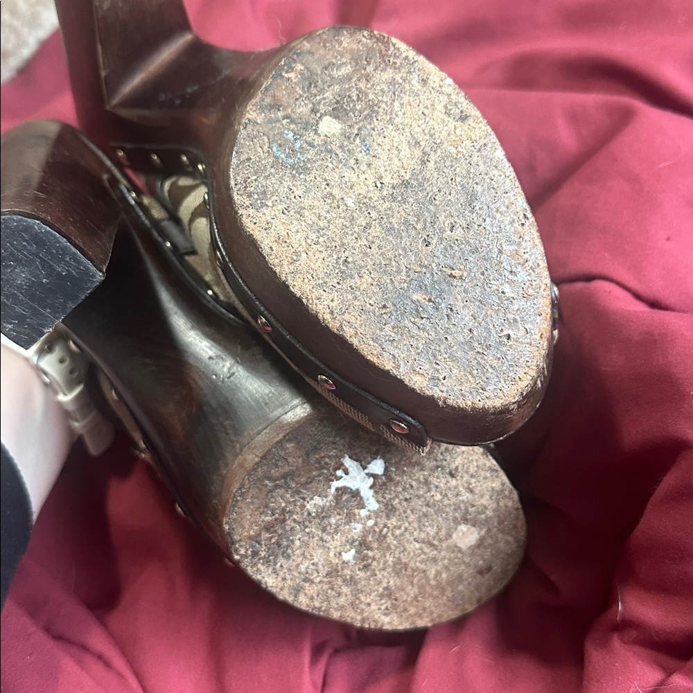 Coach Jodi Tan Signature Canvas Peep-Toe Clog Heels with Gold Buckle y2k vintage - Picture 12 of 12